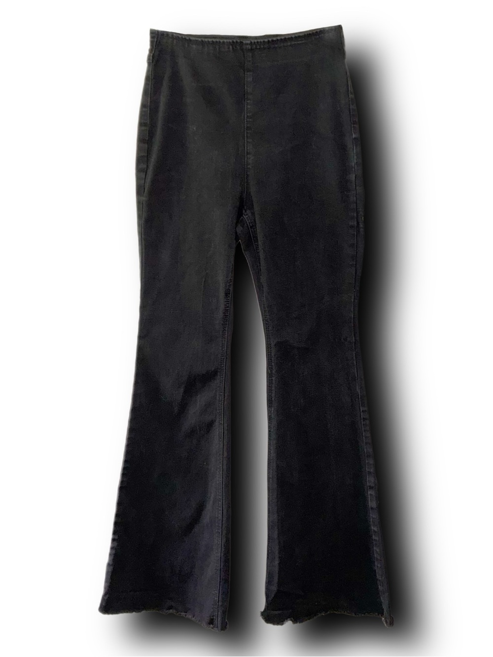 Tinseltown High-Rise Pull-On Flare Jeans with Raw Hem